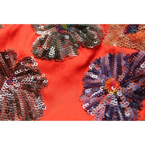 Maje Robe Brodée De Sequins Dress Coral Size 2 - Picture 11 of 11